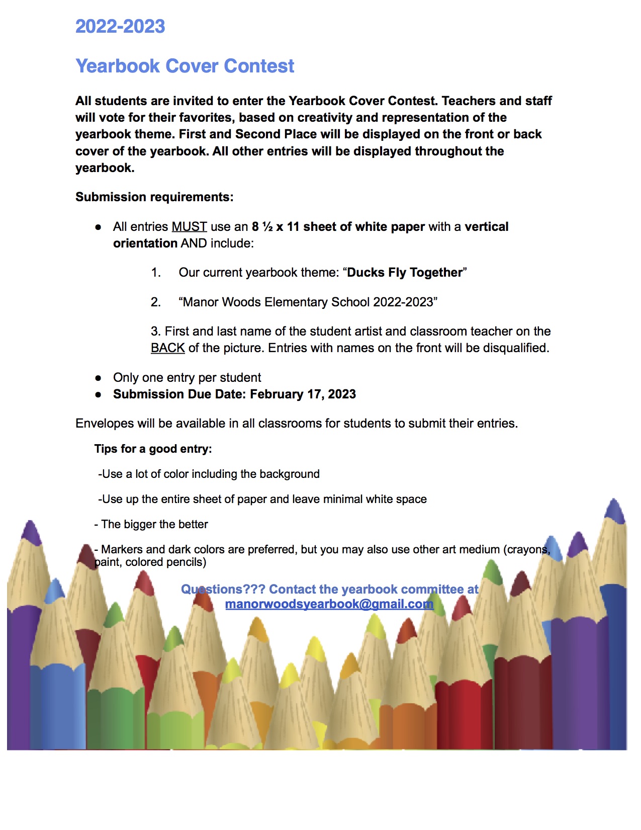 202223 Yearbook Cover Contest.jpg Manor Woods Elementary School